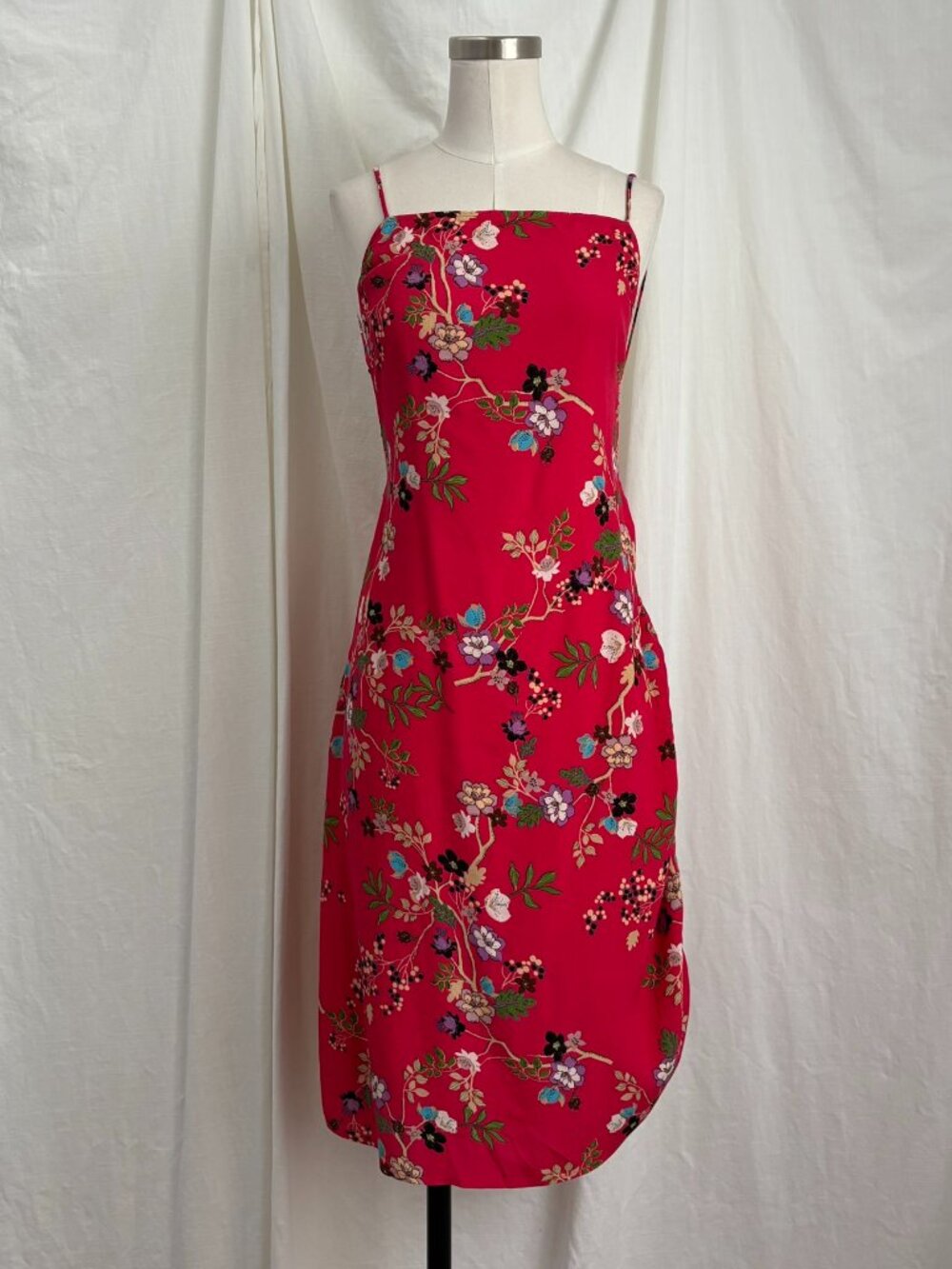 Hot Pink Floral Backless Midi Dress M Y2K Tropical Coconut Girl Boho Fairy Beach